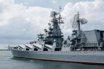 Modern ships of the Navy lined up for the festive parade. Modern ships of the Navy.