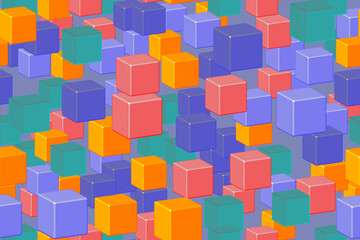 Blue Green Red Cubes Seamless Pattern, 3D Illustration