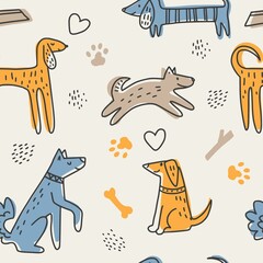 Obraz premium Vector pattern with funny dogs
