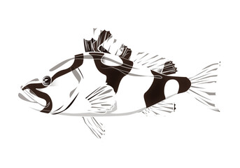 Icono negro de un pez en fondo blanco.