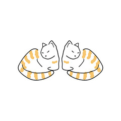 Tiger-striped cat doodle. Cat vector hand drawn illustration. Sleeping cats