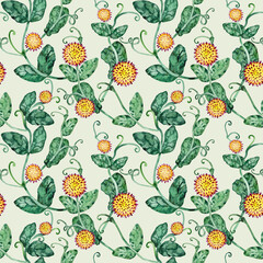 Seamless pattern bindweed on a green background