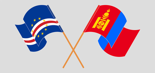 Crossed and waving flags of Cape Verde and Mongolia