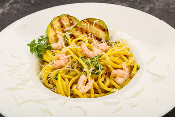 Pasta with prawn and zucchini