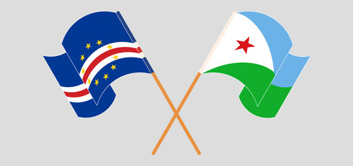 Crossed and waving flags of Cape Verde and Djibouti