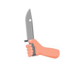 Hand hold knife. Dangerous gesture. Criminal and a thug. Weapon with blade. Flat cartoon illustration