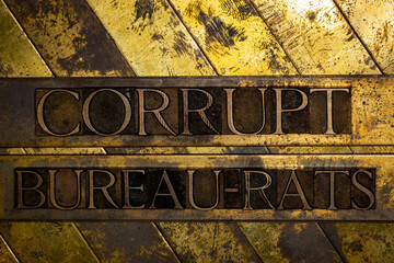 Corrupt Bureau-Rat text on grunge textured copper and gold background