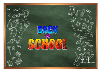 Back to school. Welcome to school. A blackboard with drawings on the theme of education.