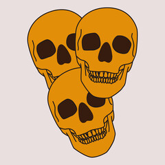 Set Halloween Skull Dark Background Orange Skull Happy Halloween poster, cover, scrapbooking, notepad, advertisement.Vector, illustrator