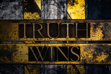 Truth Wins text on vintage textured grunge copper and gold background - obrazy, fototapety, plakaty