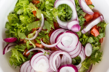 lettuce red onion chopped on a white plate