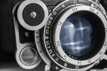 macro photo of lens of vintage film camera