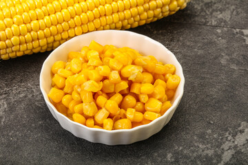 Sweet yellow corn in the bowl