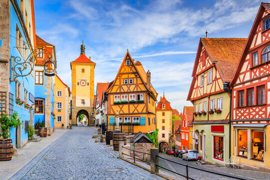 Rothenburg, Germany. Medieval town of Rothenburg ob der Tauber on a summer evening.