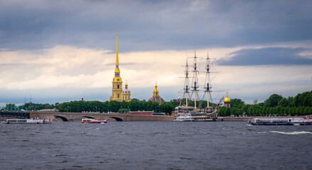 View of the Peter and Paul Fortress of St. Petersburg from the Neva River bed