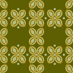 Seamless geometry floral pattern. Simple background green and yellow elements. Khaki background. Designed for textile fabrics, wrapping paper, background, wallpaper, cover.