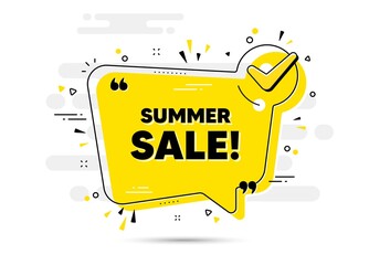 Summer Sale text. Check mark chat bubble banner. Special offer price sign. Advertising Discounts symbol. Summer sale approved chat message. Checklist background. Vector