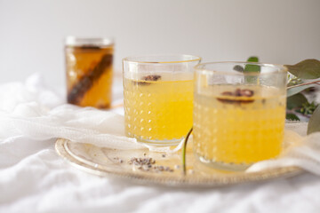 Three Southern inspired cocktails on kitchen counter