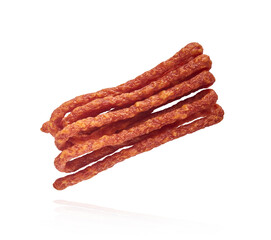 Fresh sausage falling in the air