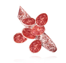 Fresh sausage falling in the air