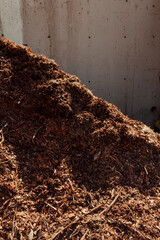 A large compost pile in the middle of a home garden