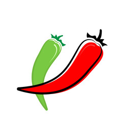 Red and green hot peppers icons. Chilli spicy vector food sign. Eps 10 illustration.