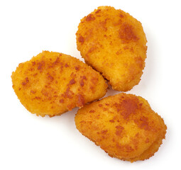 Crispy chicken nuggets, isolated on white background.