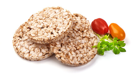 Rice cakes, corn biscuits, isolated on white background.