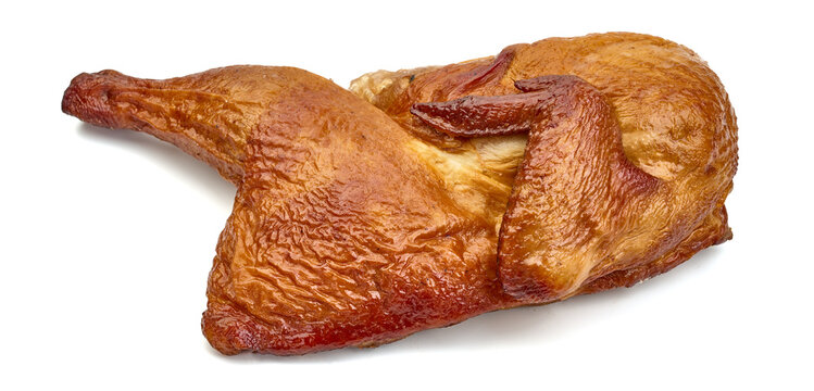 Smoked chicken, isolated on white background. High resolution image.