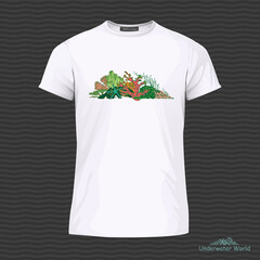 White t-shirt with corals. Vector Illustration