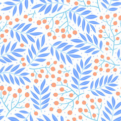 Hand-drawn seamless pattern with autumn leaves. Colorful seasonal illustration for paper and gift wrap. Fabric print design. Creative stylish background.