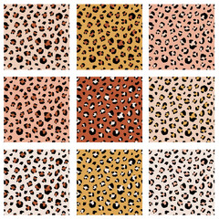Seamless animal pattern set with leopard dots. Creative wild textures for fabric, wrapping. Vector illustration