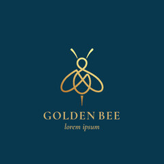 Golden bee abstract sign, symbol or logo template. Premium Vector 