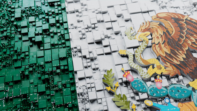 Mexican Colors rendered as Futuristic 3D blocks. Mexico Network Concept. Tech Background.
