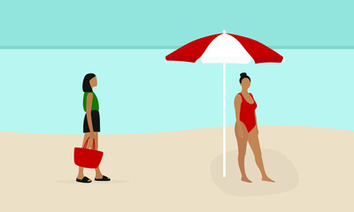Obraz na płótnie Canvas Two female characters on the beach in summer