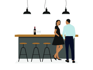Male character and female character in a bar with a bottle of wine