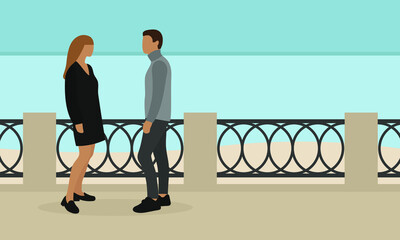 A male character and a female character are standing on the embankment