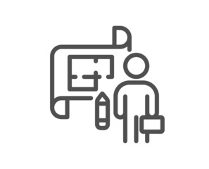 Plan line icon. Architect project sign. Architecture design symbol. Quality design element. Linear style plan icon. Editable stroke. Vector