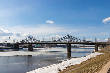 Old Volzhsky bridge from 1900 in the city of Tver, Russia.