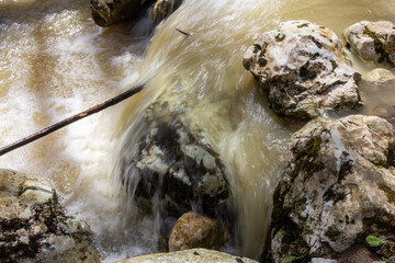Spring, mountain rivers are filled with meltwater.