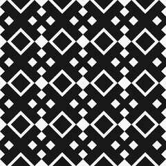 Squares  ornament. Vector black crosses and squares in diagonal position. Seamless black shapes make simple pattern.
