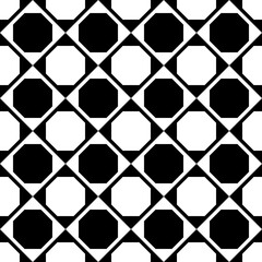 Fototapeta premium Checker diagonal ornament with octagons. Vector seamless black and white cells.