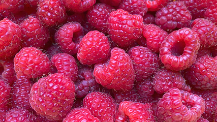 Texture background from a large number of raspberries.