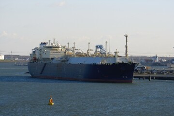 LNG tanker at the gas terminal in the port