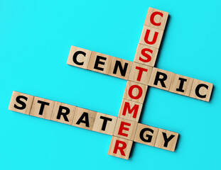 customer centric strategy crossword concept. client-centric business strategy
