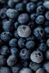 Fresh blueberries background. Macro texture of blueberry berries. Summer healthy food.