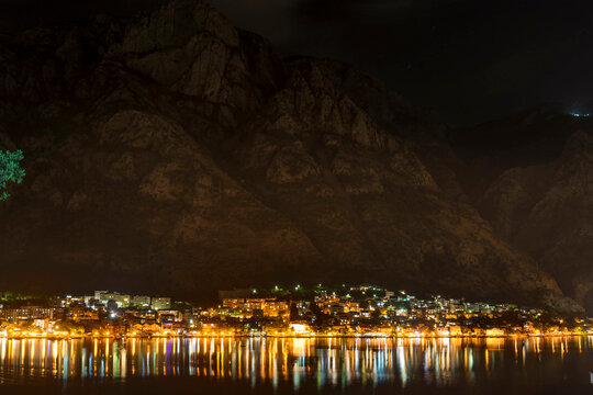 Bay of Kotor  and Moj Lab by night, panorama