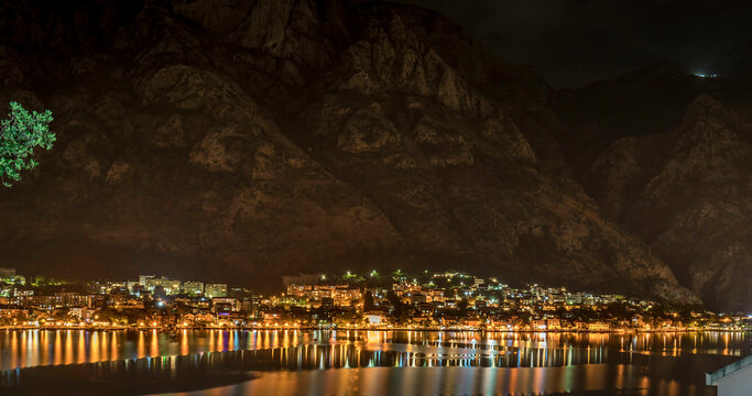 Bay of Kotor  and Moj Lab by night, panorama