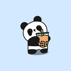 Cute panda with bubble tea cartoon, vector illustration © Totostarkk9456