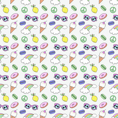 Seamless cute pattern with rainbows, donuts, ice creams and other things.Creative nursery background. Perfect for kids design, fabric, wrapping, wallpaper, textile, apparel